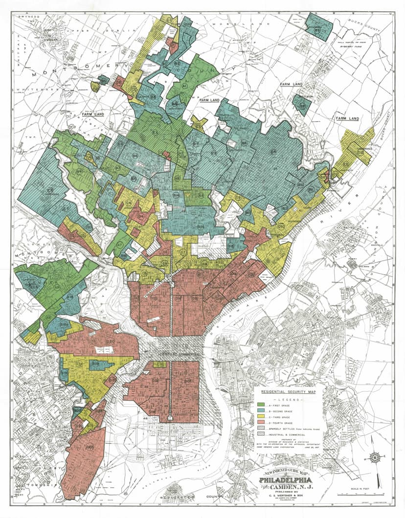 Home Owners' Loan Corporation "Residential Security" Map of Philadelphia and Camden, 1937