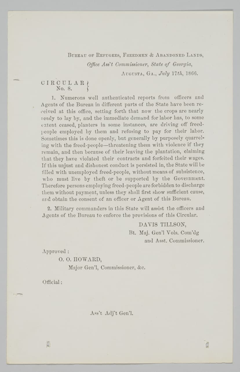 Circular No. 11 from the Bureau of Refugees, Freedmen, and Abandoned Lands, 1867