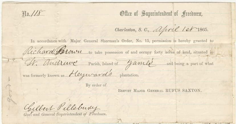 Land Order for Richard Brown, 1865